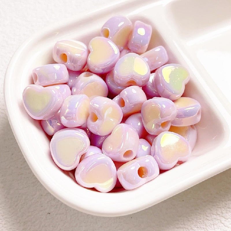 Cream Color Heart Acrylic Beads 12x14.5mm Large Hole 10pcs 10