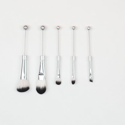 Beadable Makeup Brush Set Metal Handle Artificial Fiber Bristles 5pcs