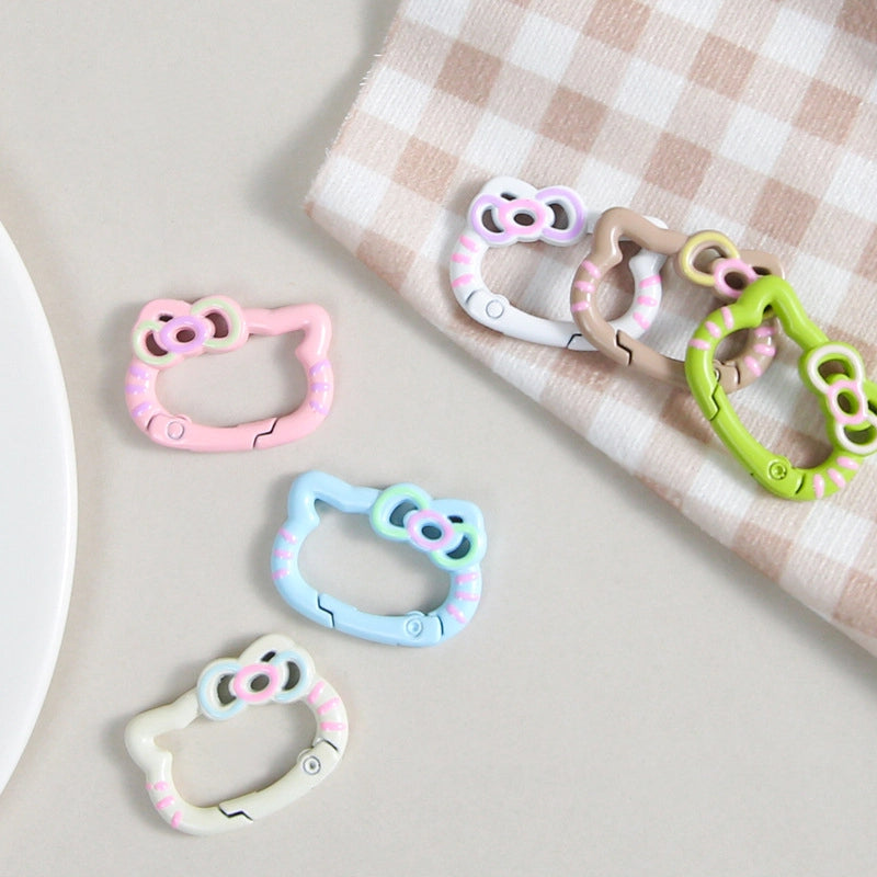 Zinc Alloy Kitty Trigger Spring Keyrings Painted Colorful 6pcs 2
