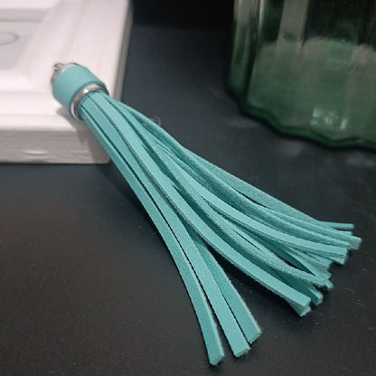 Silver PU Leather Tassel Keychain Metallic 9cm Length 10