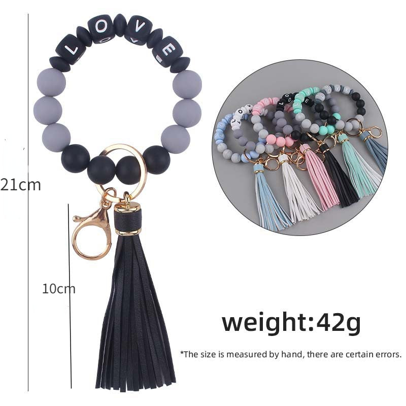 Silicone Bead LOVE Wristlet Keychain with Tassel Charm 5