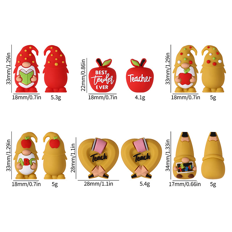 Silicone 3D Focal Beads Teacher Apple With Pencil and Gnome 20pcs 9