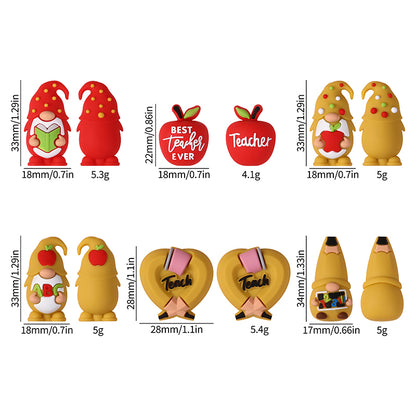 Silicone 3D Focal Beads Teacher Apple With Pencil and Gnome 20pcs 9