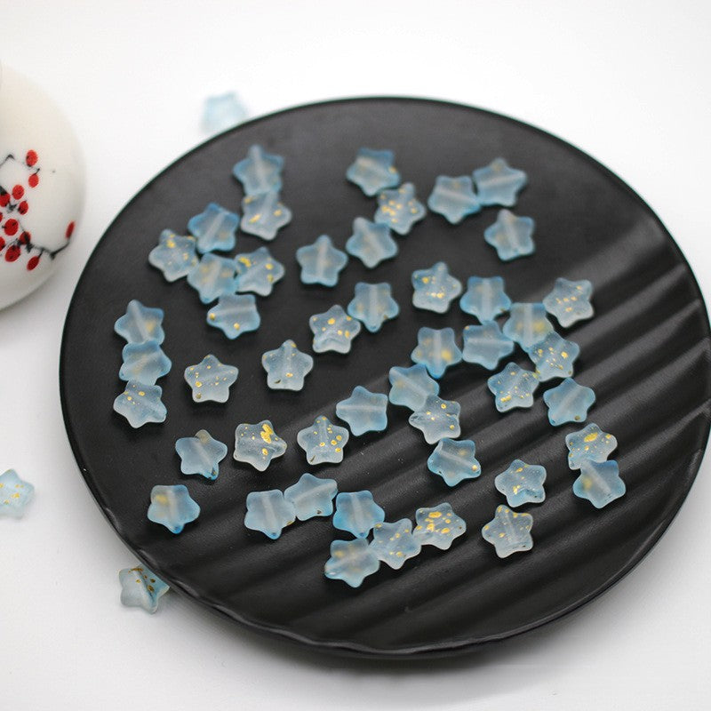 Star Frosted Glass Beads 8mm Aqua Glow Gold Flecks 100pcs 3