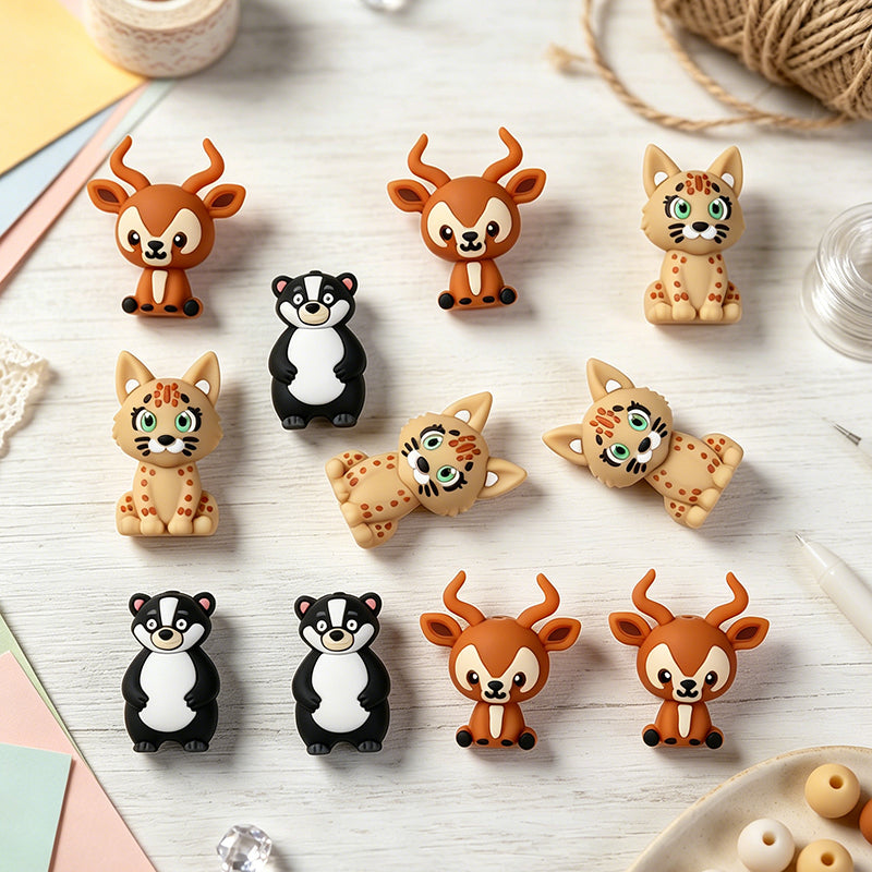 3D Wild Animal Silicone Focal Beads 20pcs 3