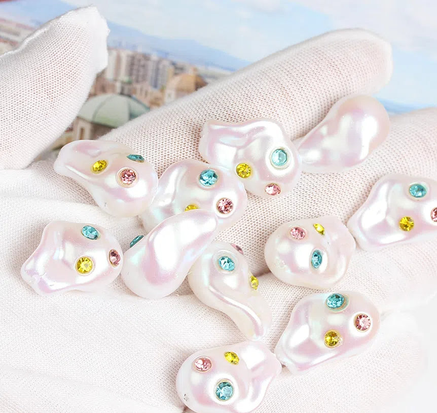Irregular Acrylic Beads ABS Plastic Imitation Pearl Rhinestone 10pcs 9