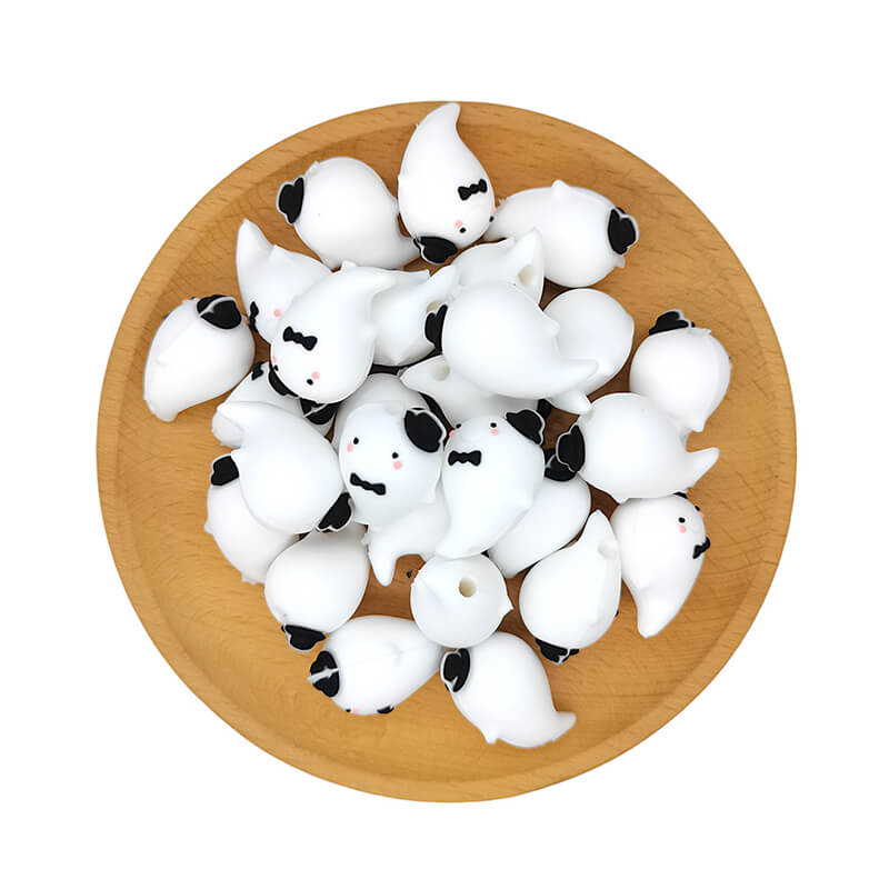 Silicone 3D Focal Beads Halloween Ghost With Top Hat Bow Tie 2