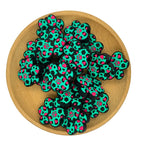 Silicone Focal Beads Paw Prints Turquoise and Pink Pattern 20pcs 2