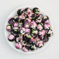 15mm Floral Printed Round Silicone Beads Detailed Design 50pcs - Man Yu