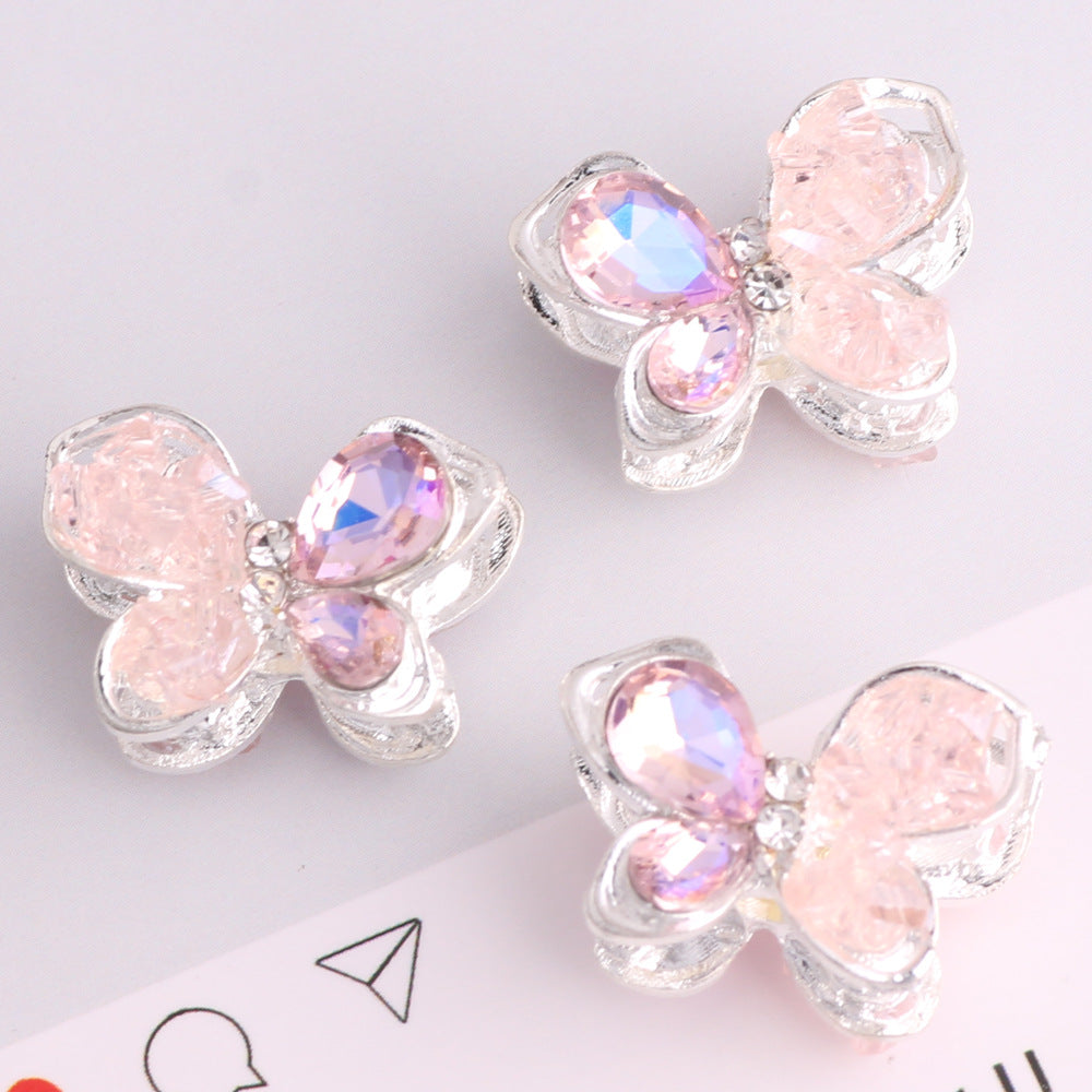 3pcs 20mm Irregular Crystal Rhinestone Butterfly Beads Silver Tone 8