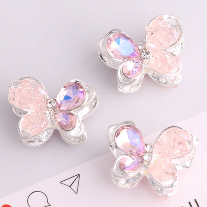 3pcs 20mm Irregular Crystal Rhinestone Butterfly Beads Silver Tone 8