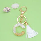 Tassel Letter A Keychain Resin Gold Flakes White Tassel 4