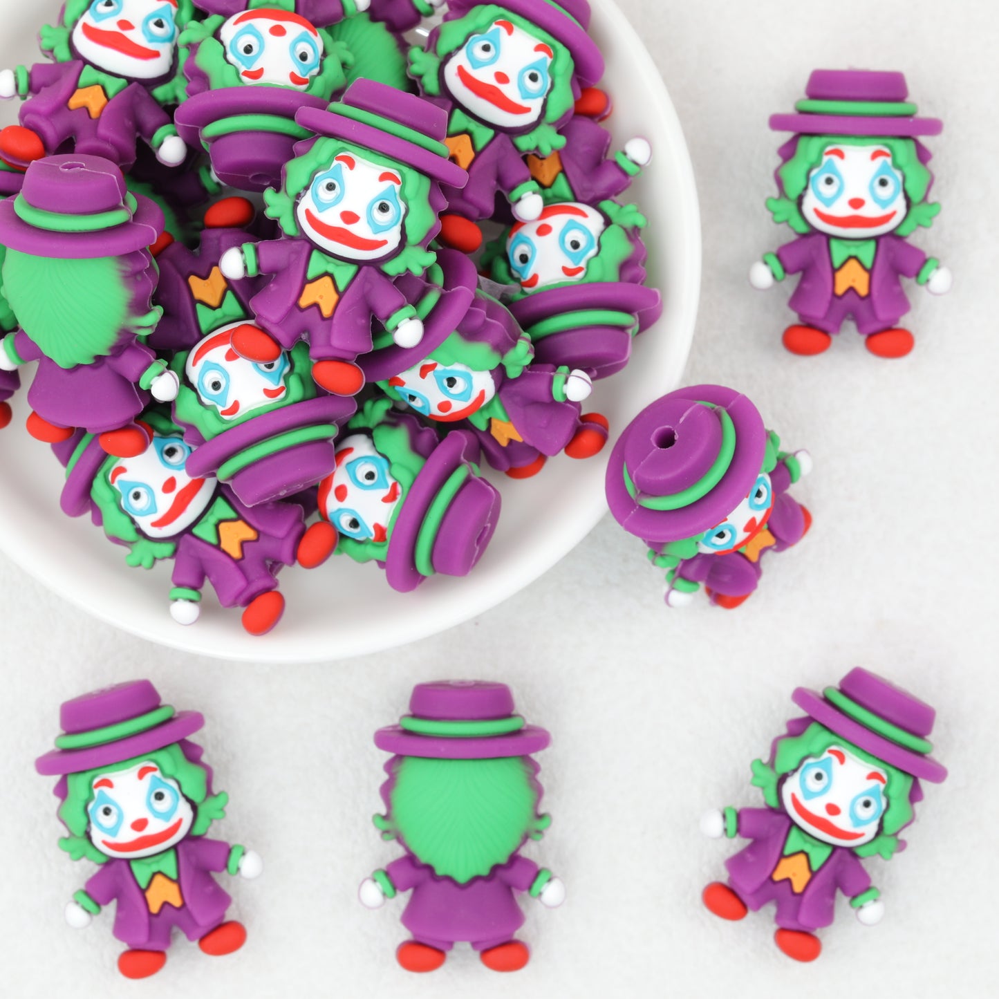Purple Clown with Top Hat 3D Silicone Focal Beads 20pcs