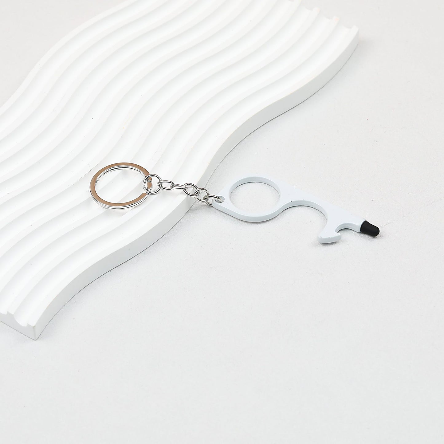 No Touch Door Opener Touchscreen Keychain Multifunctional Alloy - White