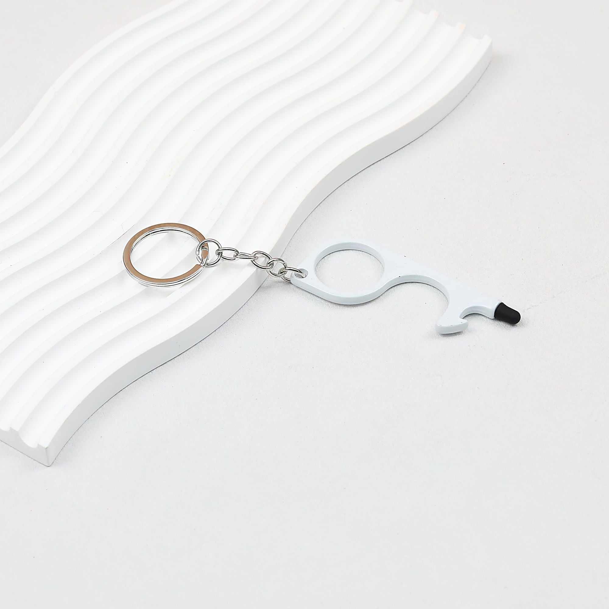 No Touch Door Opener Touchscreen Keychain Multifunctional Alloy - White