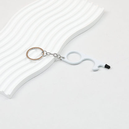 No Touch Door Opener Touchscreen Keychain Multifunctional Alloy - White
