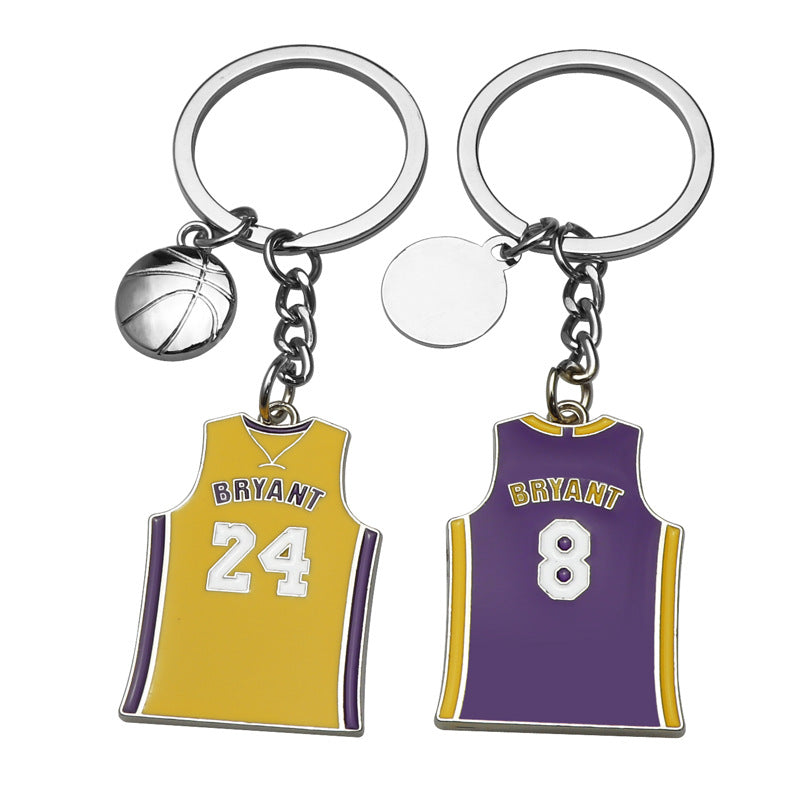 Metal Basketball Jersey Keychain Purple Yellow Bryant 24 Number 5