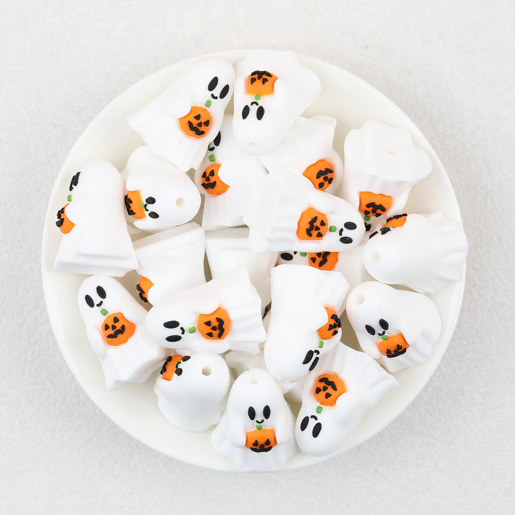 3D Halloween Ghost Pumpkin Silicone Focal Beads 20Pcs  2