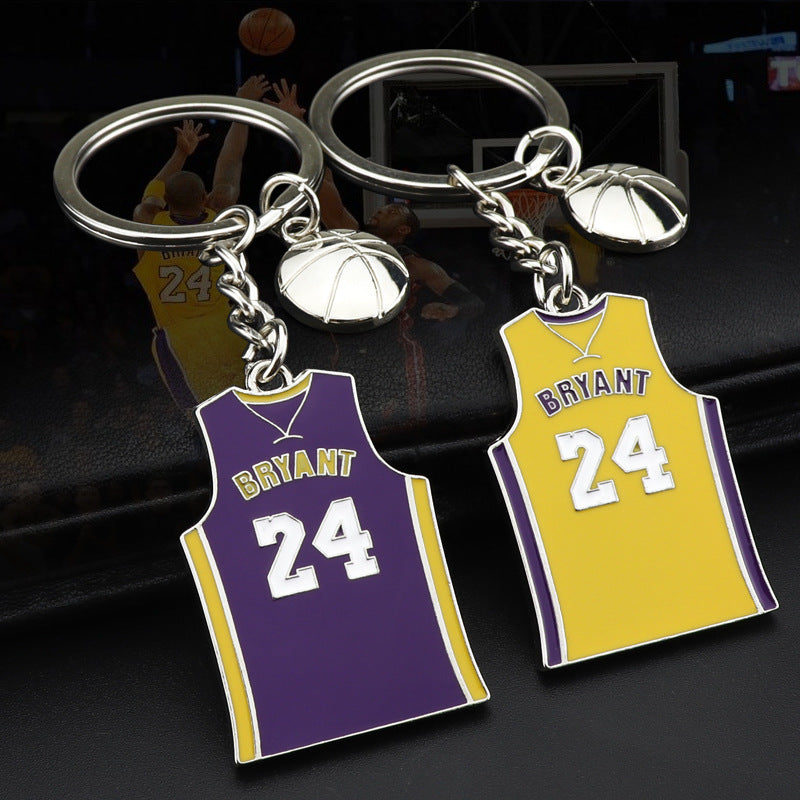Metal Basketball Jersey Keychain Purple Yellow Bryant 24 Number