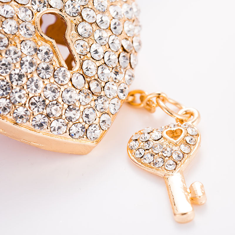 Crystal Studded Heart Keychain with Keyhole Charm Zinc Alloy 4