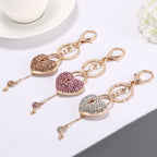 Crystal Studded Heart Keychain with Keyhole Charm Zinc Alloy
