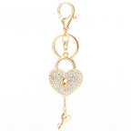 Crystal Studded Heart Keychain with Keyhole Charm Zinc Alloy 5