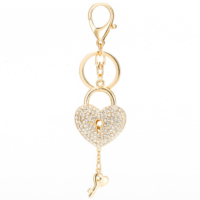 Crystal Studded Heart Keychain with Keyhole Charm Zinc Alloy 5
