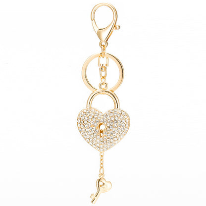 Crystal Studded Heart Keychain with Keyhole Charm Zinc Alloy 5