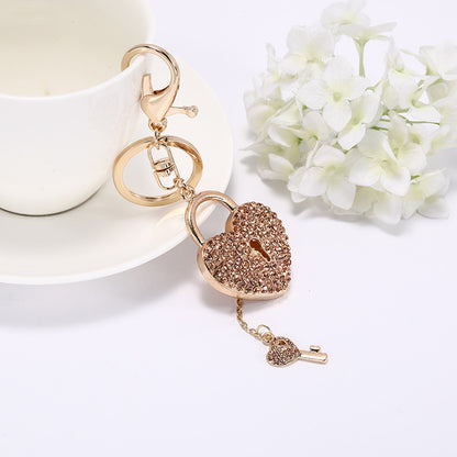 Crystal Studded Heart Keychain with Keyhole Charm Zinc Alloy 8