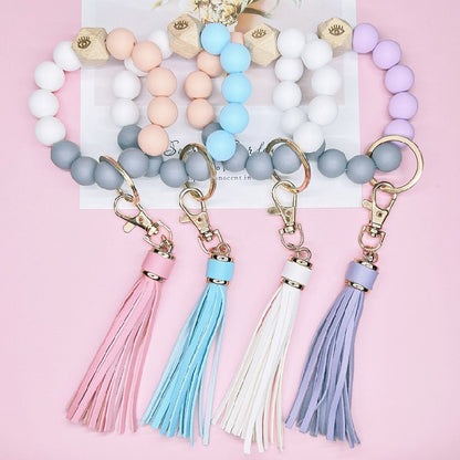 Silicone Beads Bracelet Keychain Soft Tassel Colorful Charm 3