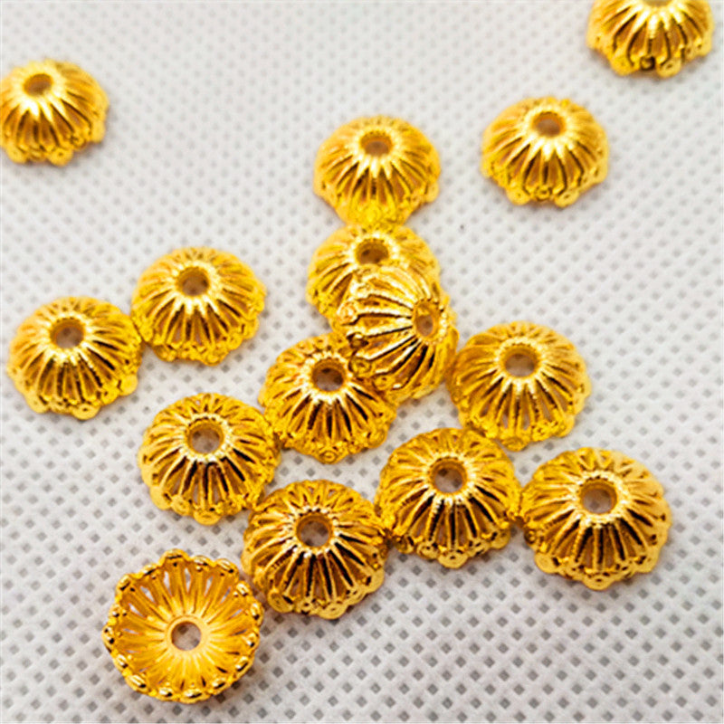 Bowl Shaped Flower Acrylic Beads 10mm Gold Tone CCB Plastic 100pcs