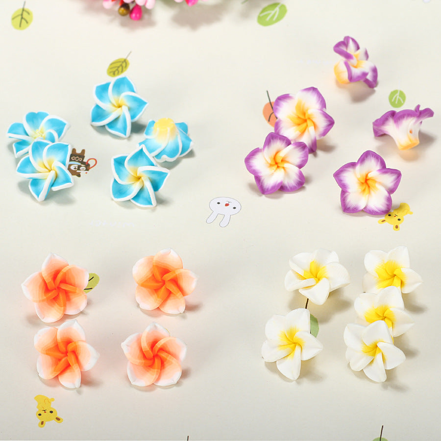 Plumeria Clay Beads 20mm Tropical Colors Polymer 10pcs