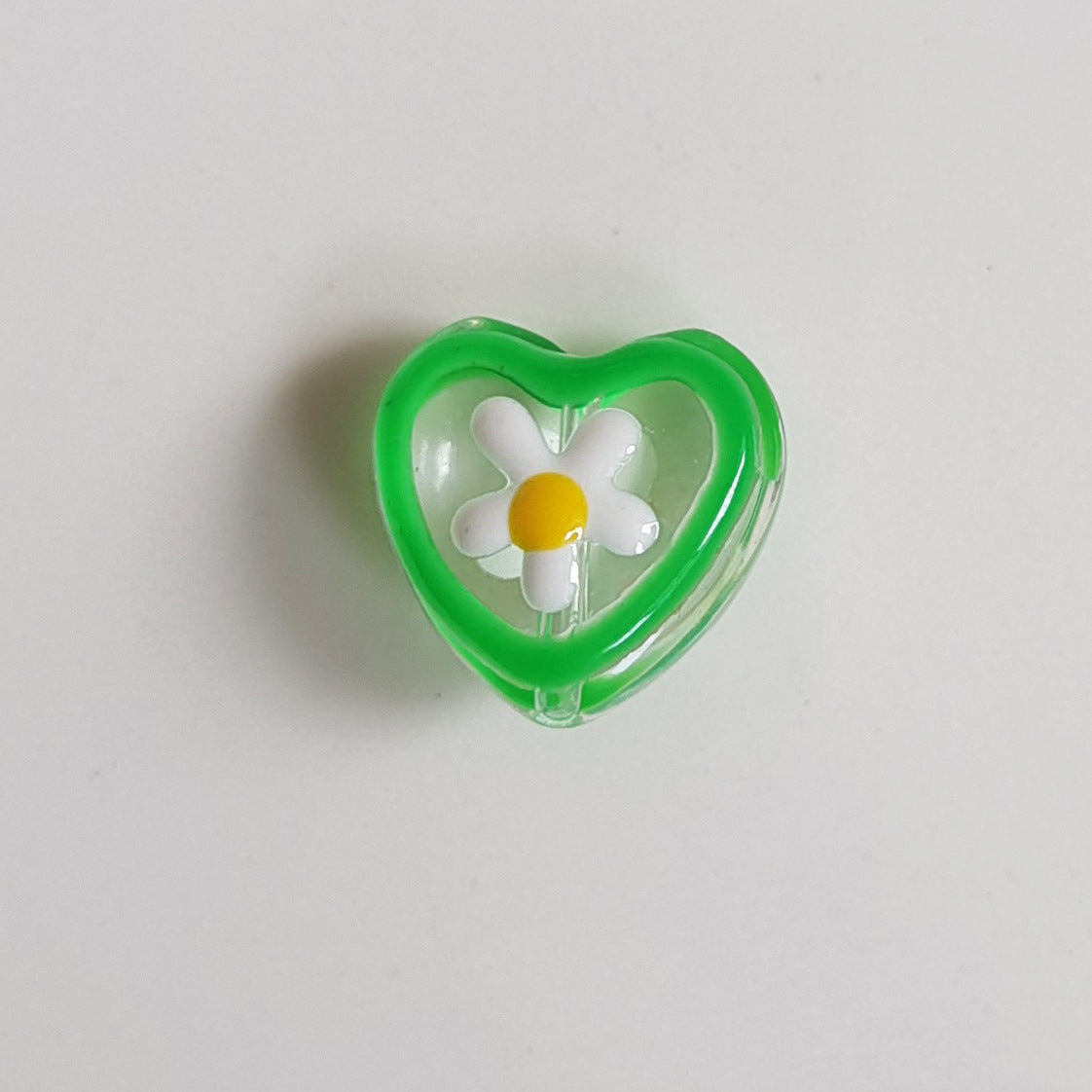 Hand Painted Flower Pattern Heart Enamel Glass Beads 12mm 20pcs 7
