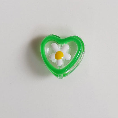 Hand Painted Flower Pattern Heart Enamel Glass Beads 12mm 20pcs 7