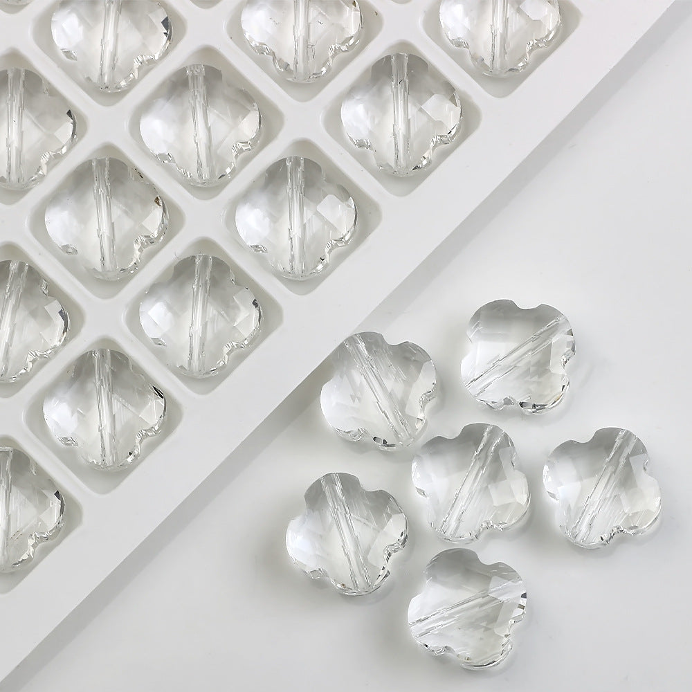 Faceted Four-Leaf Clover Glass Beads 12mm Vintage Plating 30pcs 6