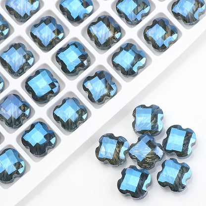 Faceted Four-Leaf Clover Glass Beads 12mm Vintage Plating 30pcs 19