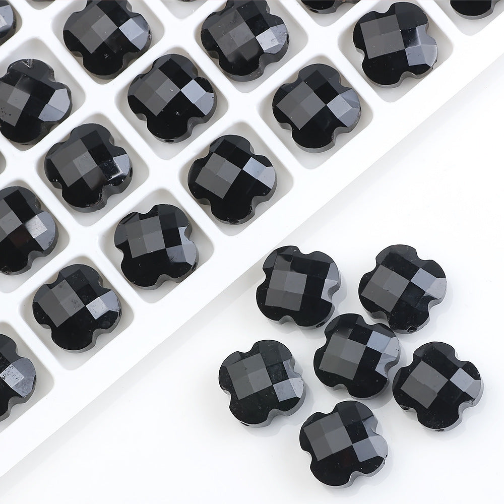 Faceted Four-Leaf Clover Glass Beads 12mm Vintage Plating 30pcs 7
