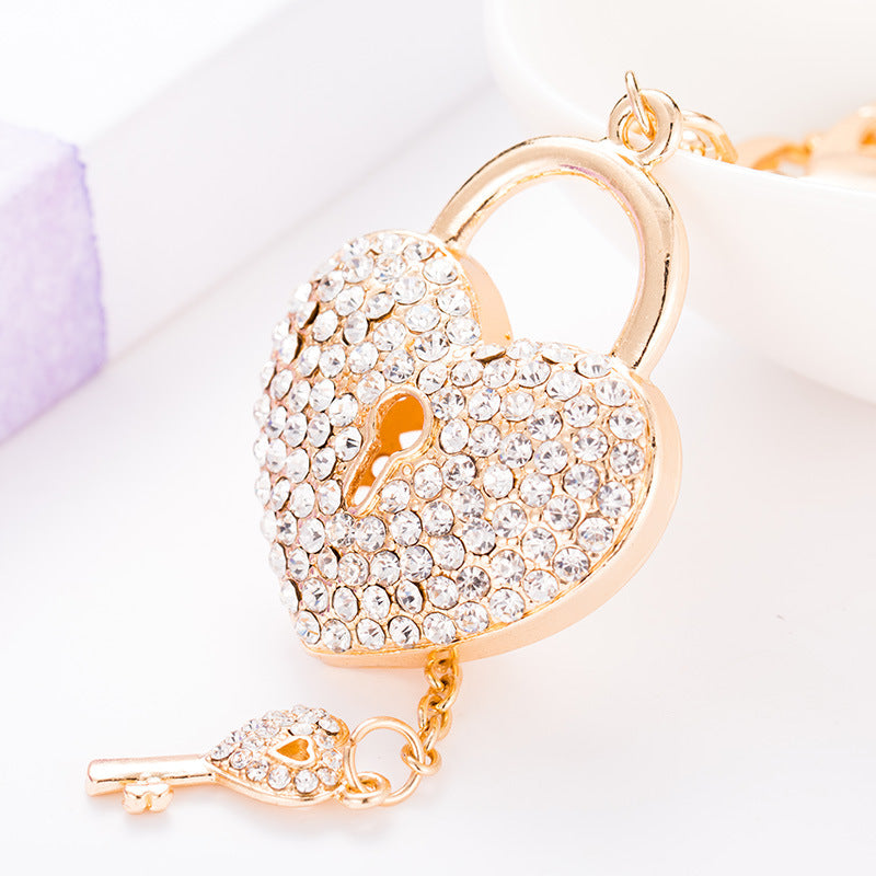 Crystal Studded Heart Keychain with Keyhole Charm Zinc Alloy 6