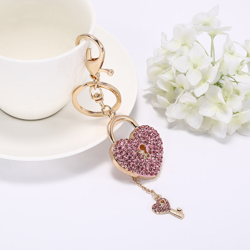 Crystal Studded Heart Keychain with Keyhole Charm Zinc Alloy 2