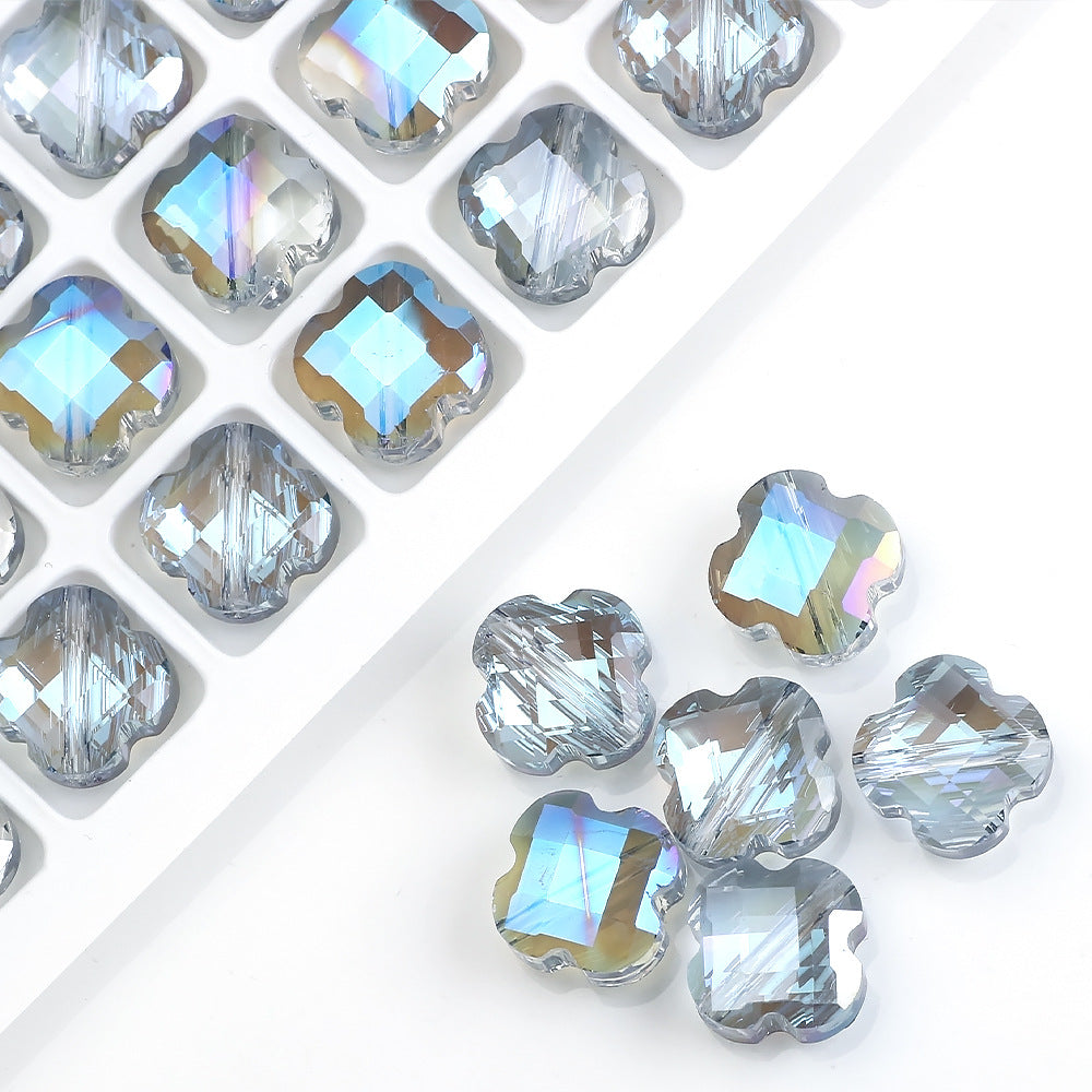 Faceted Four-Leaf Clover Glass Beads 12mm Vintage Plating 30pcs 15