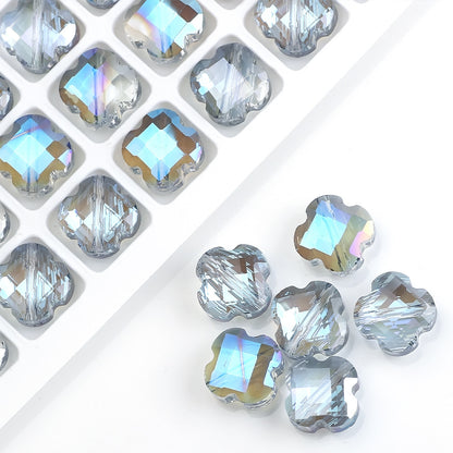 Faceted Four-Leaf Clover Glass Beads 12mm Vintage Plating 30pcs 15
