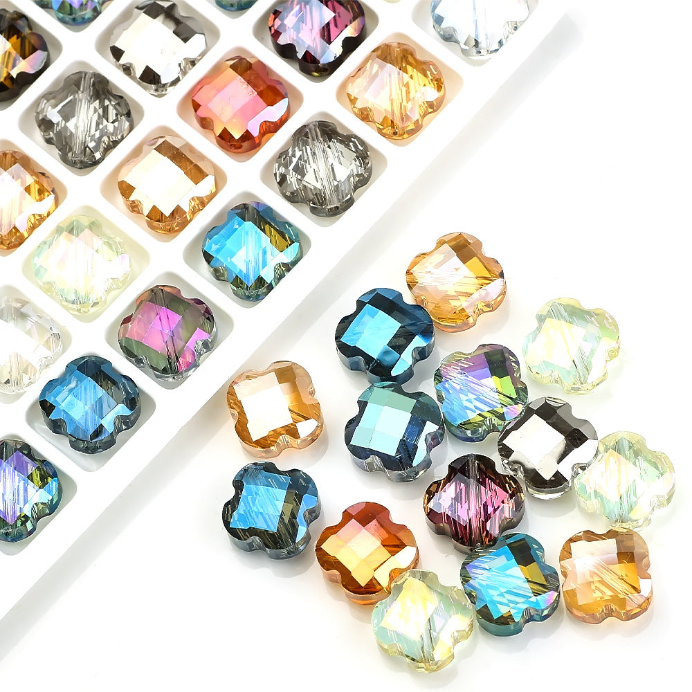 Faceted Four-Leaf Clover Glass Beads 12mm Vintage Plating 30pcs