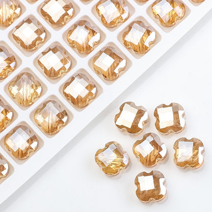 Faceted Four-Leaf Clover Glass Beads 12mm Vintage Plating 30pcs 13