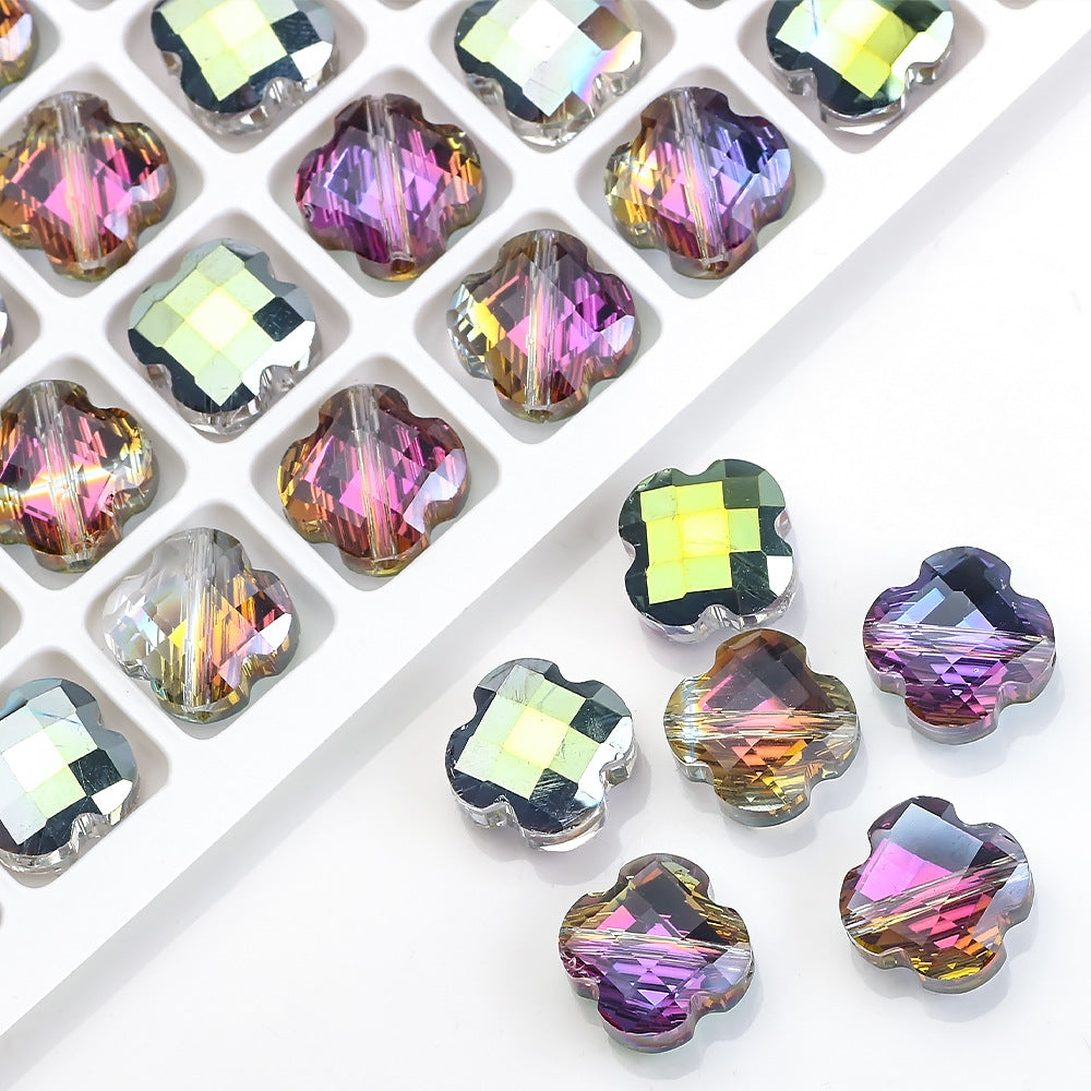 Faceted Four-Leaf Clover Glass Beads 12mm Vintage Plating 30pcs 12