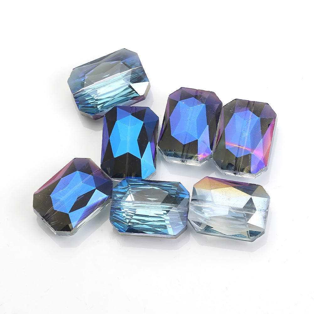 Electroplated Faceted Rectangle Glass Beads 13x18mm Iridescent 10pcs 16