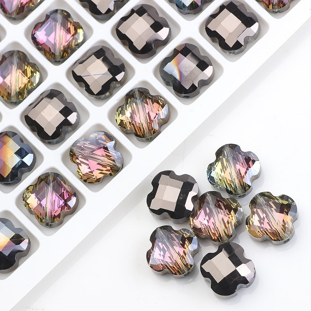 Faceted Four-Leaf Clover Glass Beads 12mm Vintage Plating 30pcs 21