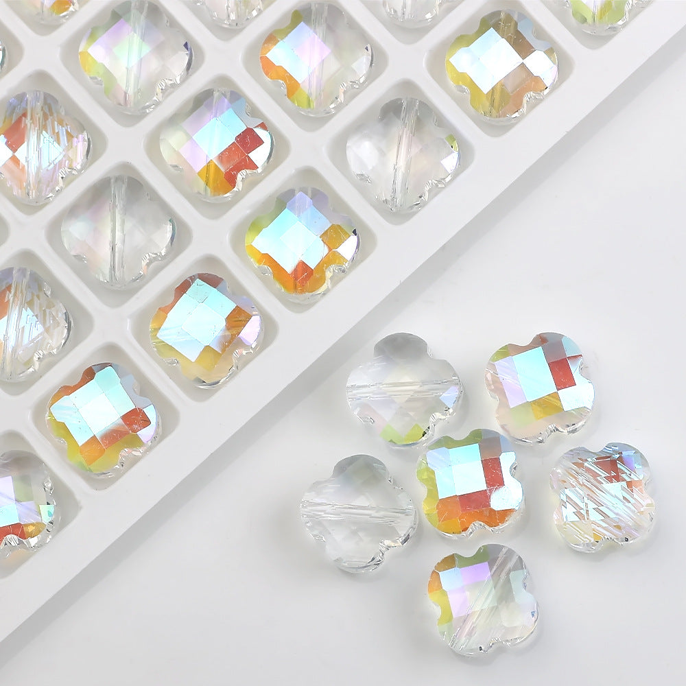 Faceted Four-Leaf Clover Glass Beads 12mm Vintage Plating 30pcs 16