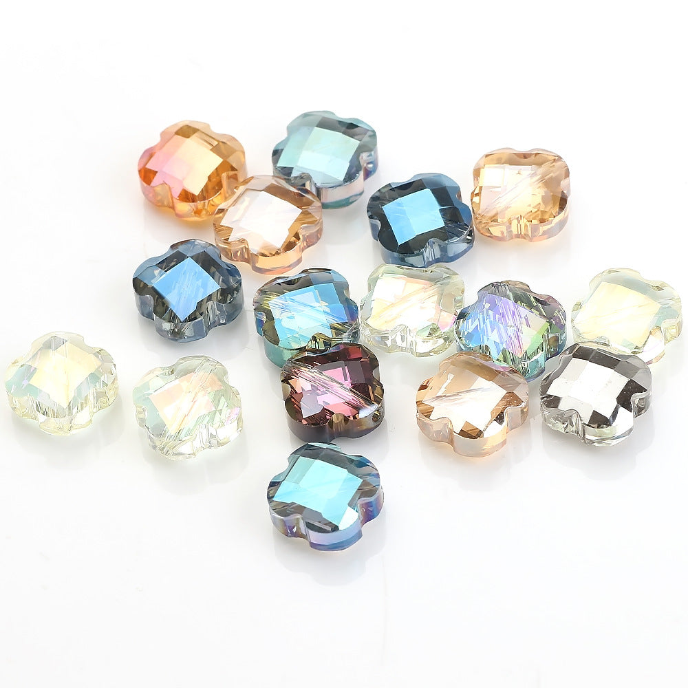 Faceted Four-Leaf Clover Glass Beads 12mm Vintage Plating 30pcs 4