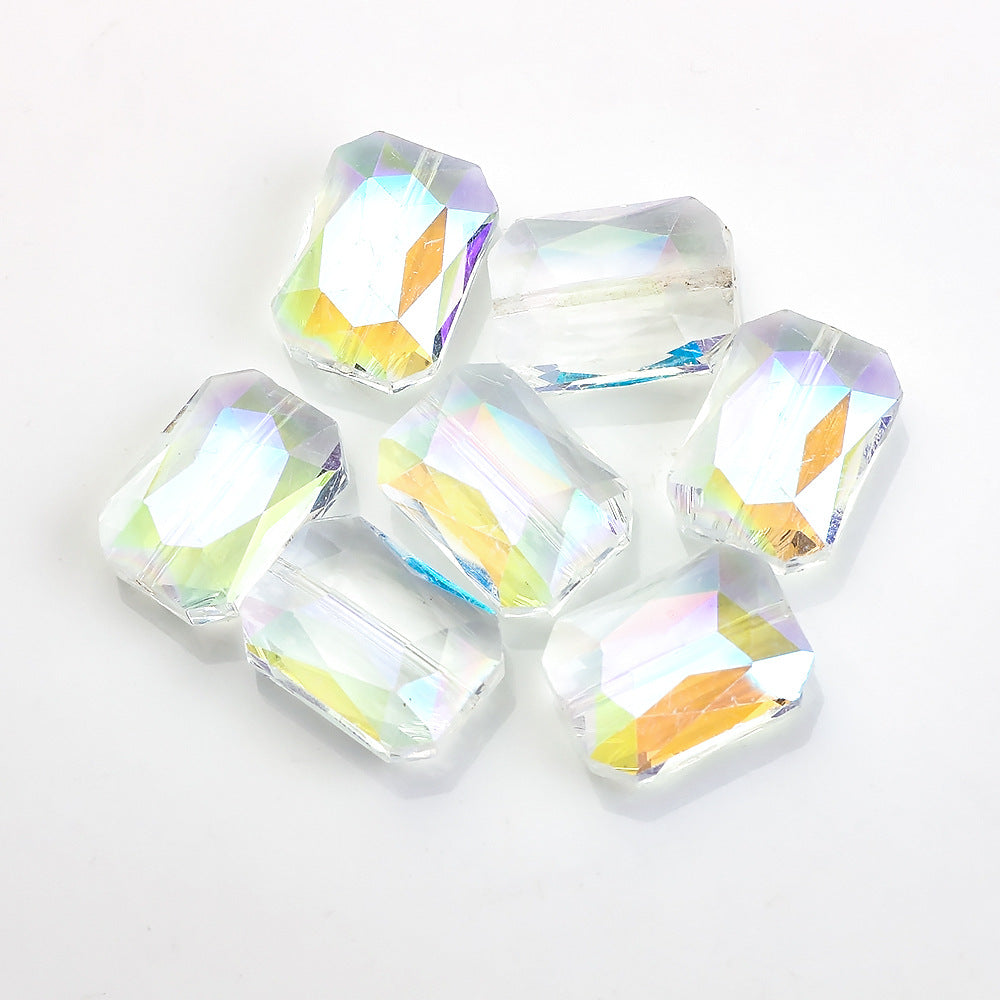 Electroplated Faceted Rectangle Glass Beads 13x18mm Iridescent 10pcs 10