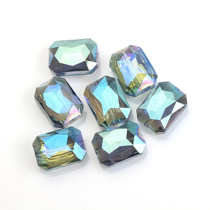 Electroplated Faceted Rectangle Glass Beads 13x18mm Iridescent 10pcs 6